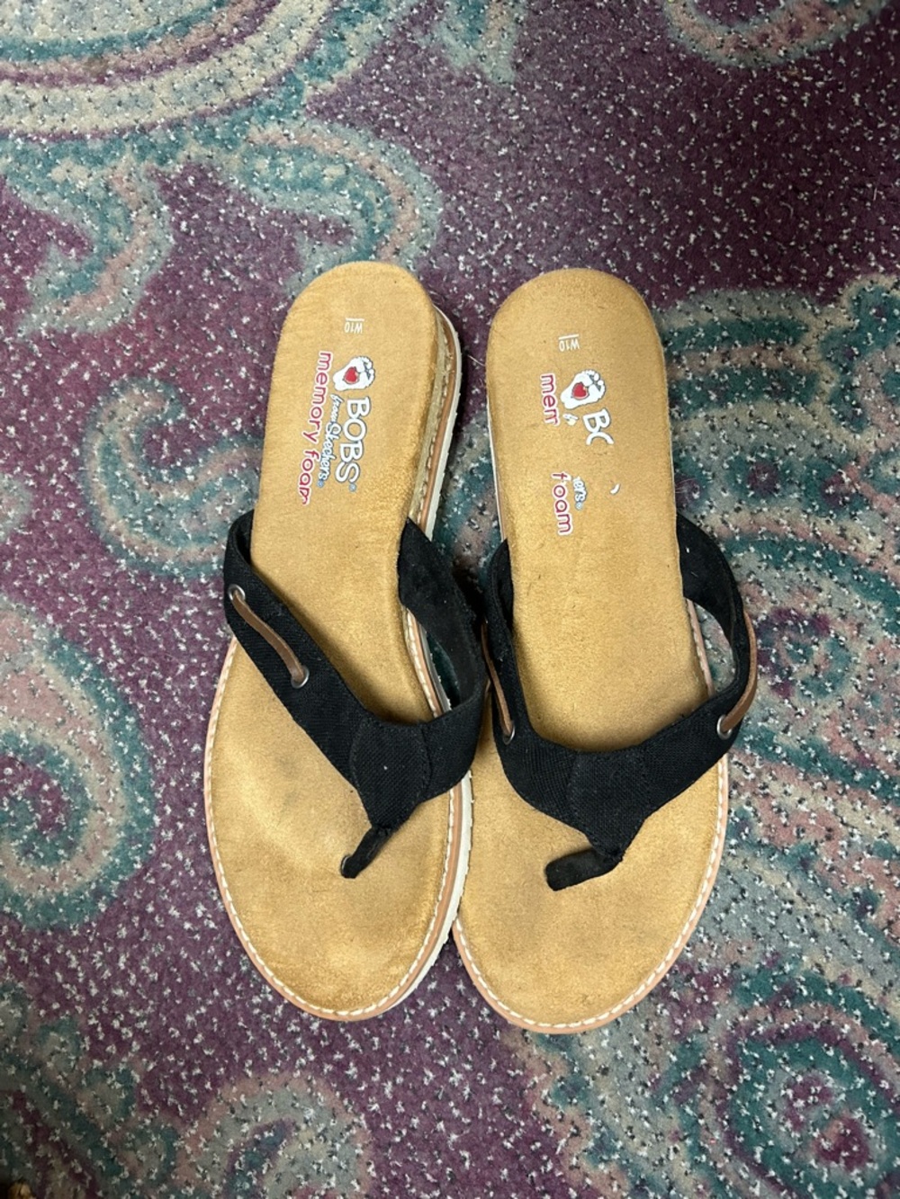 Skechers Black and Tan Women's Memory Foam Thong Sandals